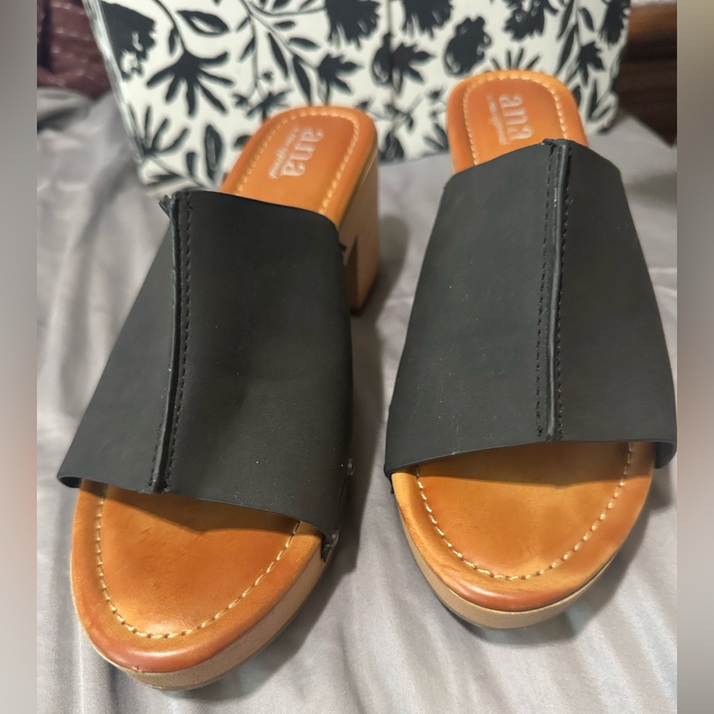 a.n.a Black and Tan Heeled Sandals